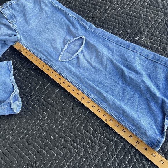 Shein Jeans Womens Size Medium Blue Wide Leg Busted Knee High Waisted Distressed - Picture 10 of 11